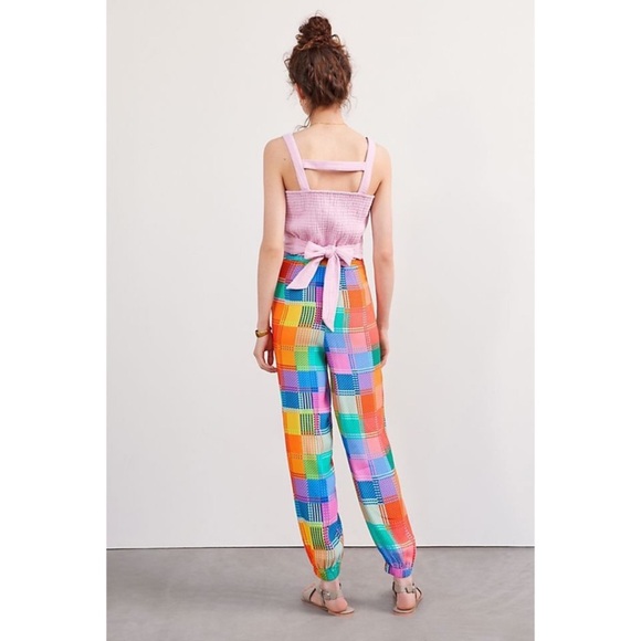 Anthropologie Farm Rio LG Pants Women's Rainbow Checkered Woven Jogger Pants NWT - Picture 3 of 7